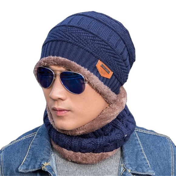 2 pieces winter hats and scarf for women and men color dark blue high quality - Picture 3 of 11